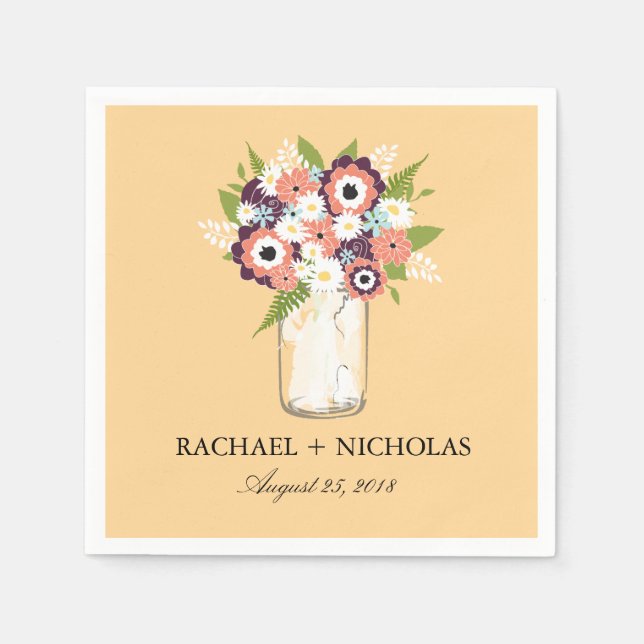 Floral Mason Jar | Wedding Napkins (Front)