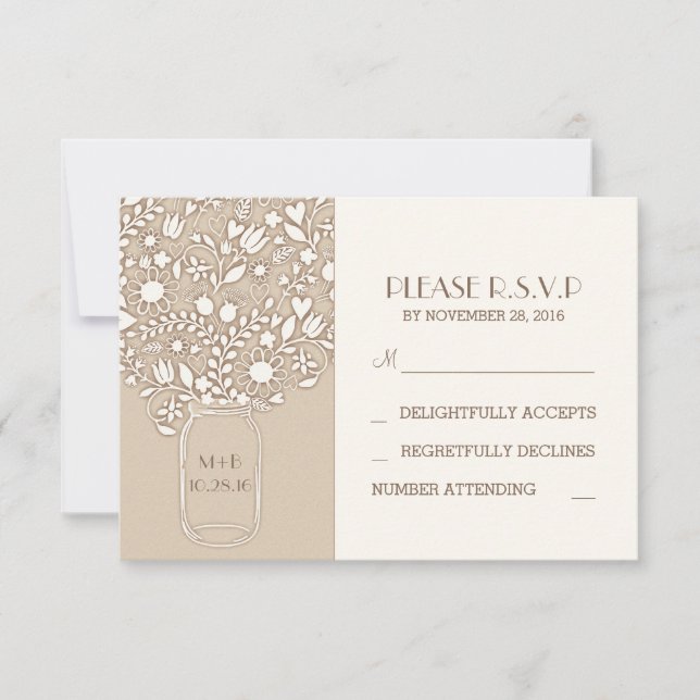 floral mason jar wedding RSVP cards (Front)