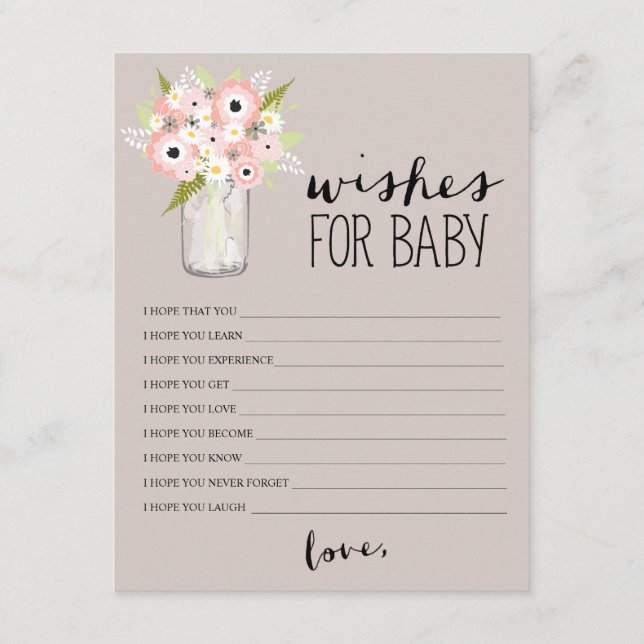 Floral Mason Jar | Wishes for Baby Advice Card (Front)