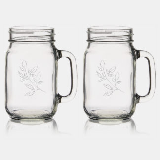 Floral Mason Mugs Jar W/ Handle