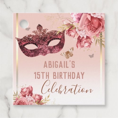Floral Masquerade Pink Happy 15th Birthday  Favor Tags