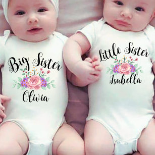 Floral Matching big sister little sis  Baby Bodysuit