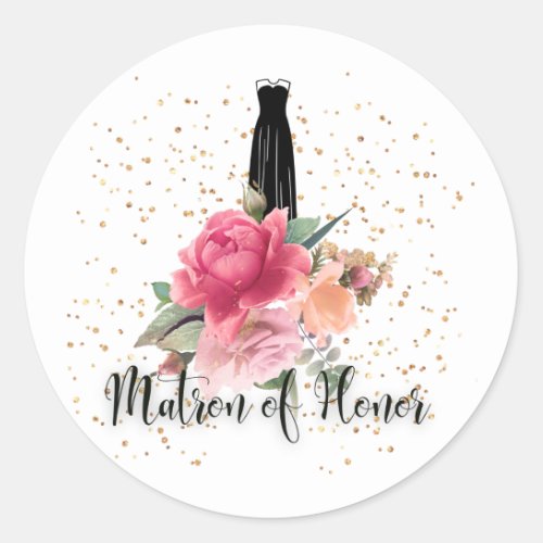 Floral Matron Of Honor Sticker With Dress