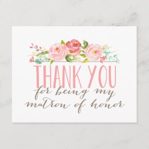 Floral Matron Of Honor Thank You Card