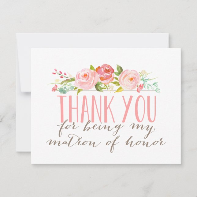 Floral Matron Of Honor Thank You Card (Front)