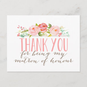 Floral Matron Of Honour Thank You Card