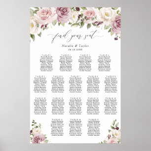 Floral Mauve Blush 17 Table Wedding Seating Chart