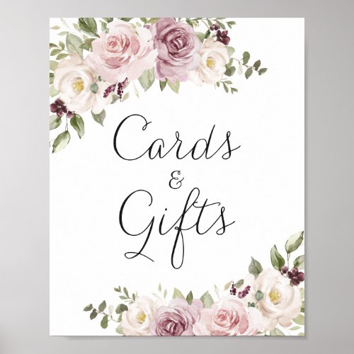 Floral Mauve Blush Elegant Wedding Cards Gifts Poster