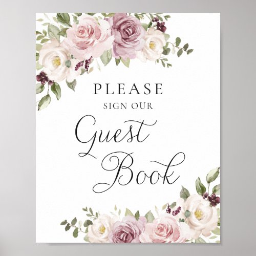 Floral Mauve Blush Elegant Wedding Guest Book