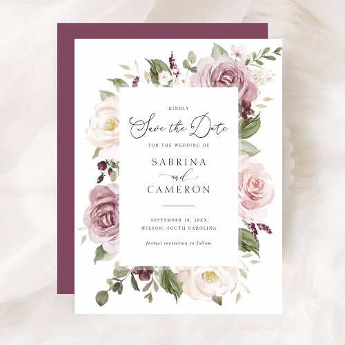 Floral Mauve Blush Elegant Wedding Save the Date Invitation