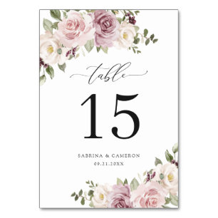 Floral Mauve Blush Greenery Elegant Table Number