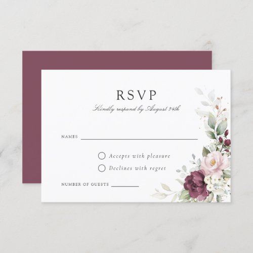 Floral Mauve Blush Greenery Gold Wedding RSVP Card