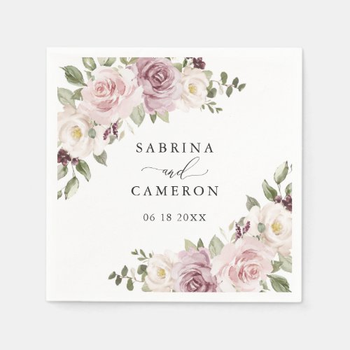 Floral Mauve Blush Greenery Personalized Wedding Napkins