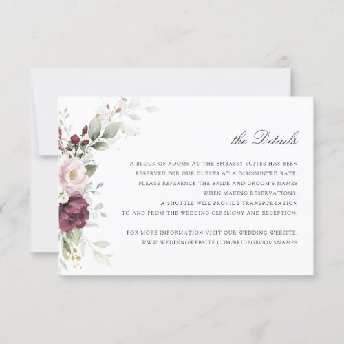 Floral Mauve Blush Greenery Wedding Details Insert Invitation
