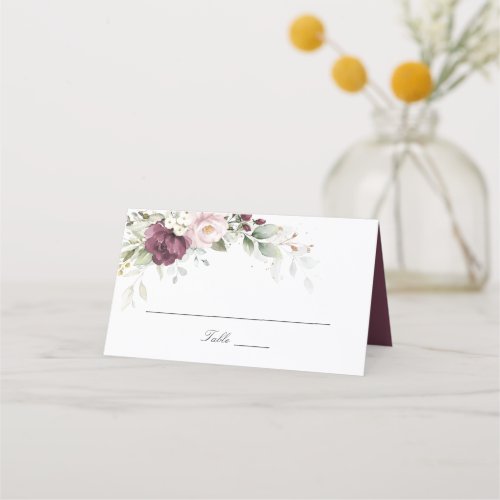 Floral Mauve Blush Greenery Wedding Place Card
