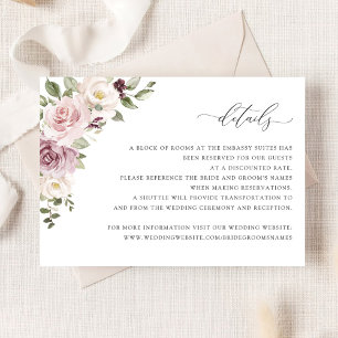 Floral Mauve Blush Wedding Insert Details Card