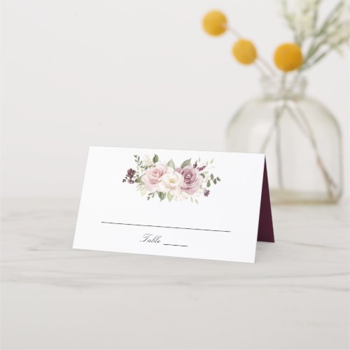 Floral Mauve Blush White Greenery Elegant Wedding Place Card