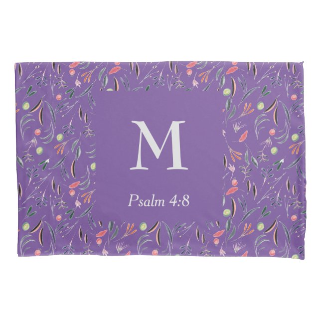 FLORAL Mauve Lilac | MONOGRAM | Christian Pillow Case (Front)