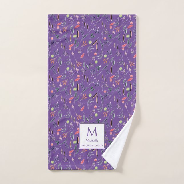 Floral MAUVE Monogram PRECIOUS TO GOD Gym Hand Towel (Hand Towel)