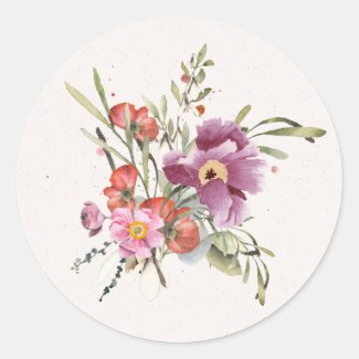 Floral Mauve, Peach, Pink Bouquet Watercolor