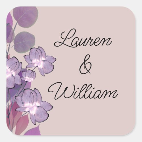 Floral mauve purple blush square sticker