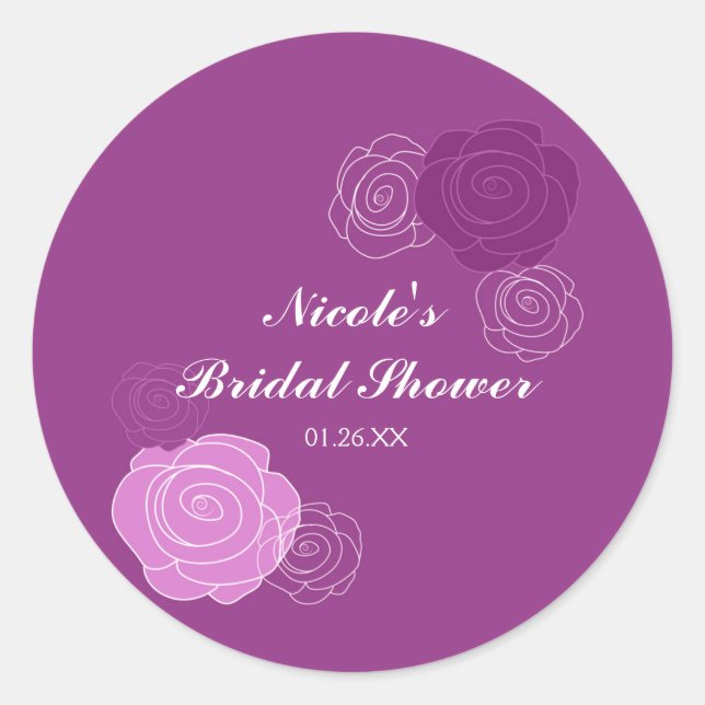 Floral Mauve Purple Bridal Shower Favor Stickers (Front)