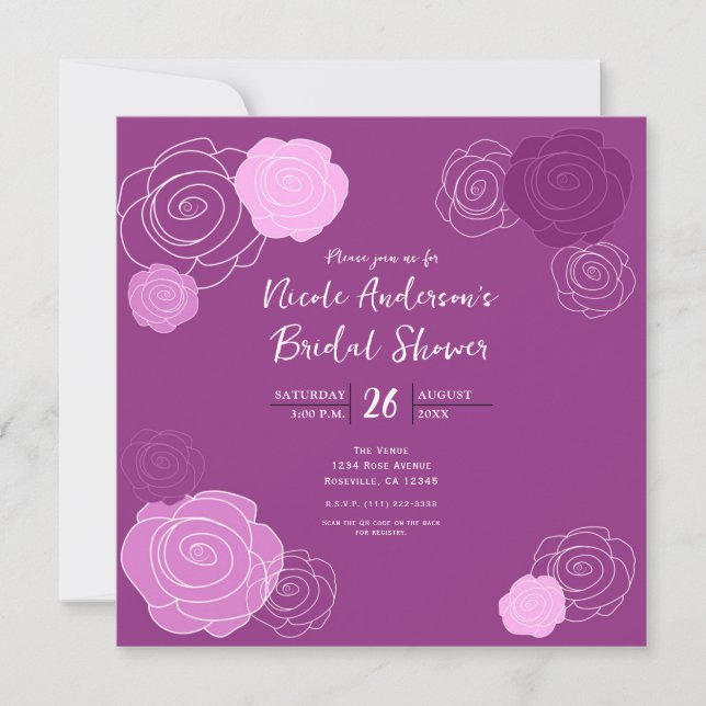Floral Mauve Purple Bridal Shower Invitations (Front)