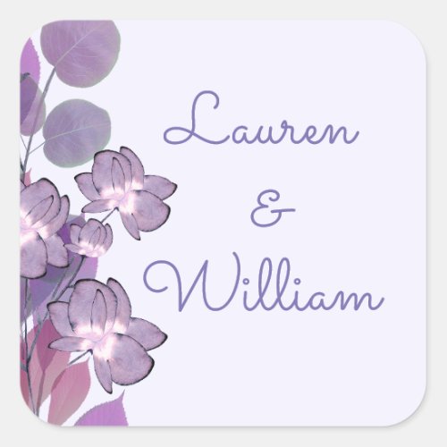 Floral mauve purple periwinkle square sticker