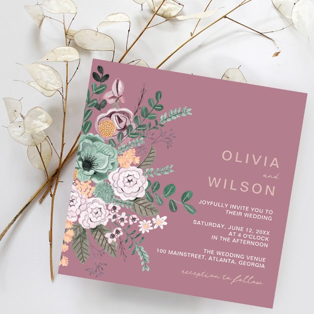 Floral Mauve Summer Eucalyptus Boho Wedding Invitation (Creator Uploaded)