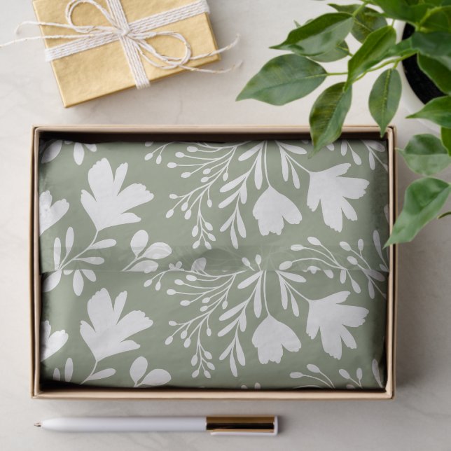 Floral Meadow Dreams Botanical Silhouettes sage Tissue Paper (Gift)