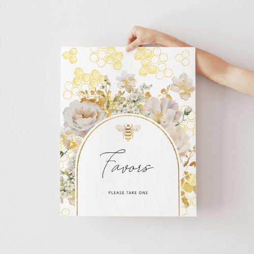 Floral meadow gold bee favors poster