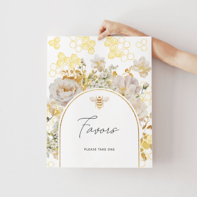 Floral meadow gold bee favors poster (Creator Uploaded)