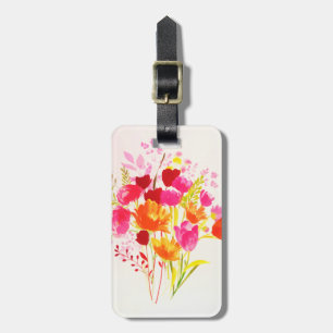 Floral Meadow Peach Pink Watercolor Luggage Tag