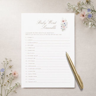 Floral Meadow Shower Game Baby Word Scramble Card
