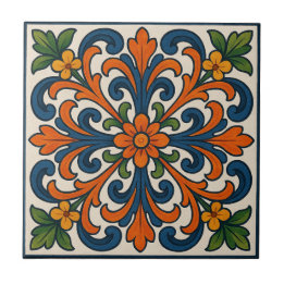 Floral Medallion Hand-Painted Style Ceramic Tile