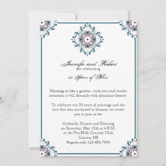 Floral Medallion in Teal Rose Wedding Anniversary Invitation