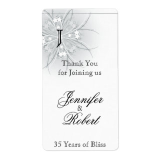 Floral Medallion Monogram Anniversary Wine Label