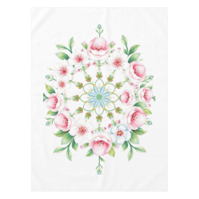 Floral Medallion Pastel Easter Tablecloth (Front)