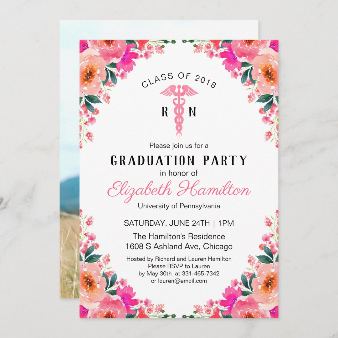 Floral Medical Nursing School Grad Party Photo Invitation | Zazzle