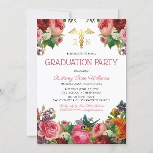 Floral Medical Nursing School Graduation Invitation