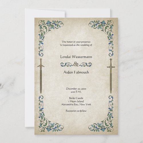 Floral Medieval Swords Wedding Invitation
