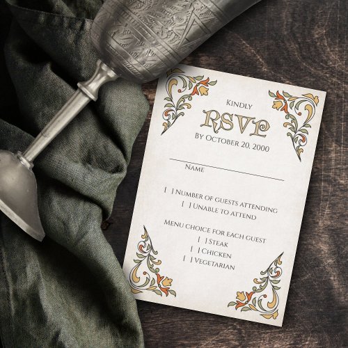 Floral Medieval Swords Wedding RSVP Card