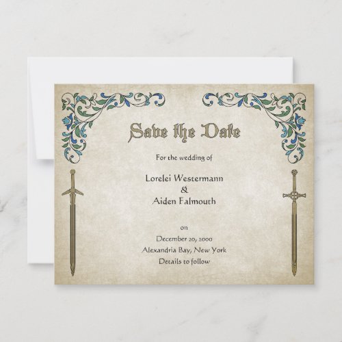 Floral Medieval Swords Wedding Save The Date