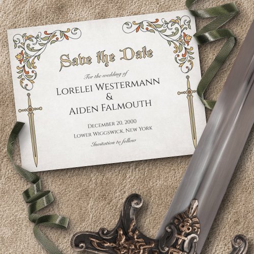 Floral Medieval Swords Wedding Thank You Card