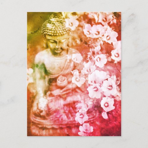 *~* Floral Meditation Zen Buddha Meditate Orange  Postcard