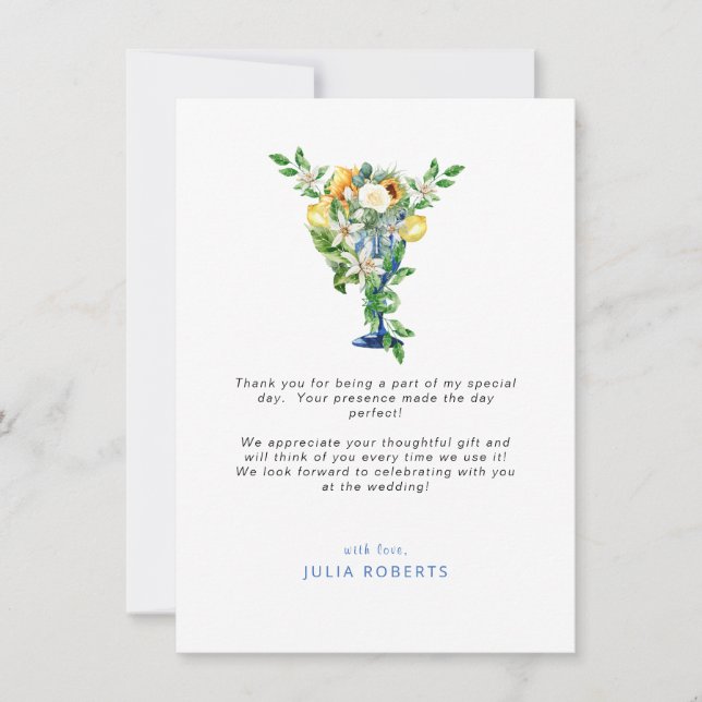Floral Mediterranean Bridal Shower Thank You Invitation (Front)