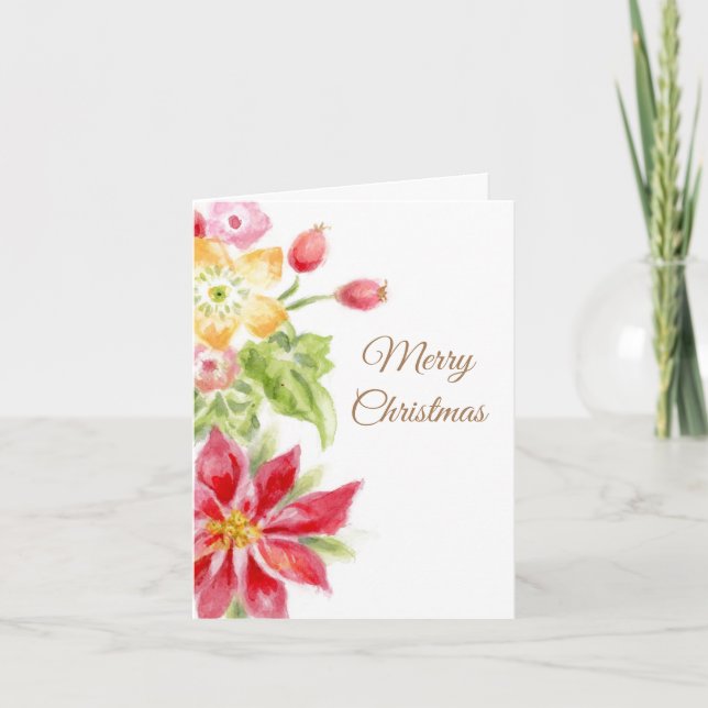 Floral Medley Merry Christmas Greeting Card (Front)