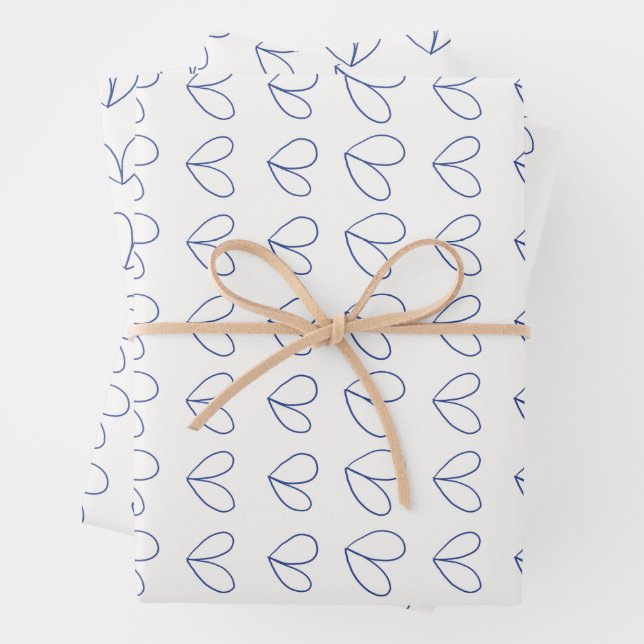 Floral medley outline in blue wrapping paper sheets (In situ)