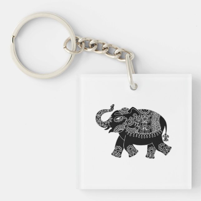 Floral Mehedi Elephant Keychain (Front)