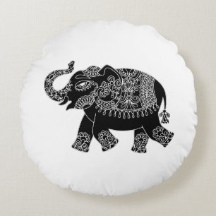Floral Mehedi Elephant Round Pillow
